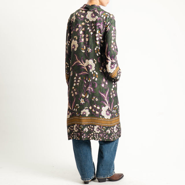 Wu'side-Kimono fantasia con tasche - floreale verde/viola/sand