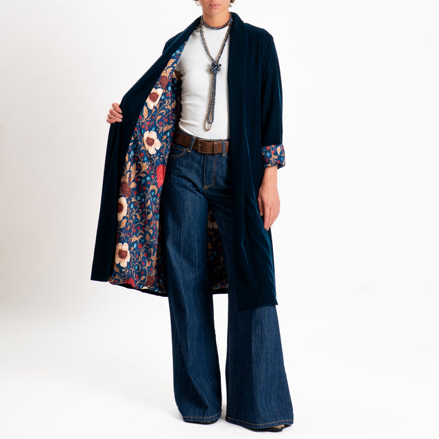 Wu'side-Kimono velluto fodera fantasia - blu