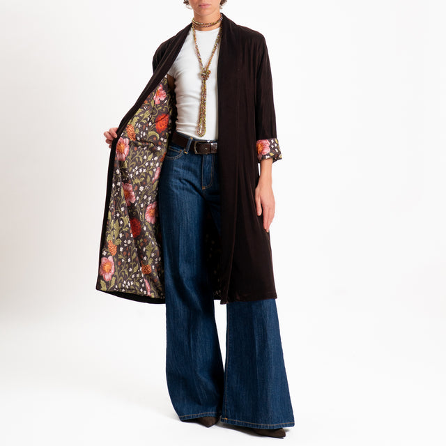 Wu'side-Kimono velluto fodera fantasia - moro
