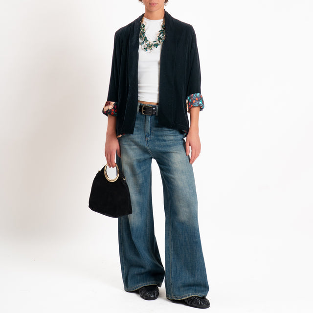 Wu'side-Kimono corto velluto ciniglia - nero