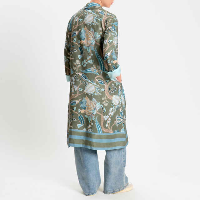 Wu'side-Kimono lungo fantasia floreale - salvia/beige/azzurro