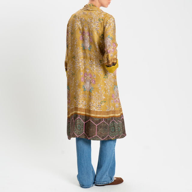 Wu'side-Kimono lungo fantasia floreale - senape/sand/rosa