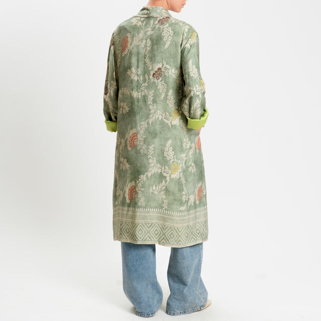 Wu'side-Kimono lungo fantasia floreale - verde/sand