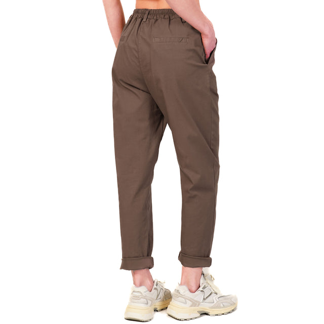 Pantalón Zeroassoluto-LOLA con espalda elástica en algodón elástico - moca