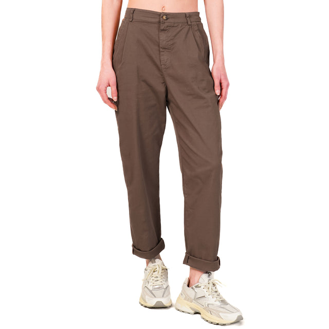 Pantalón Zeroassoluto-LOLA con espalda elástica en algodón elástico - moca