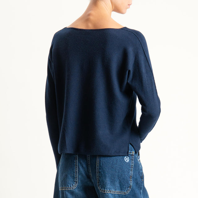 Zeroassoluto-Maglia scollo v con spacchi - blu
