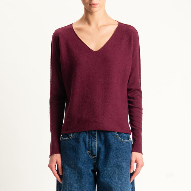 Zeroassoluto-Maglia scollo v con spacchi - Bordeaux