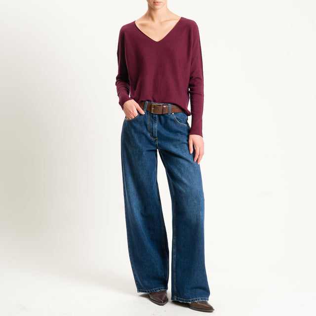 Zeroassoluto-Maglia scollo v con spacchi - Bordeaux