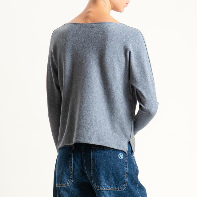 Zeroassoluto-Maglia scollo v con spacchi - grigio melange