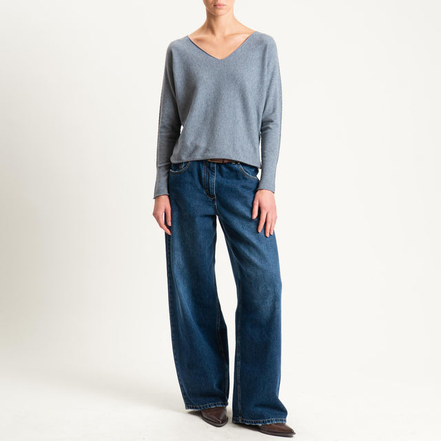 Zeroassoluto-Maglia scollo v con spacchi - grigio melange