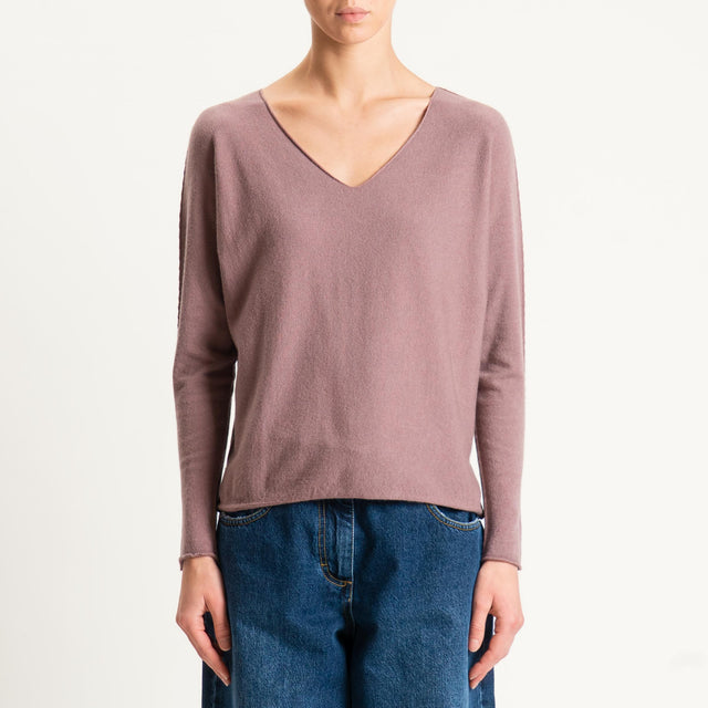 Zeroassoluto-Maglia scollo v con spacchi - mauve