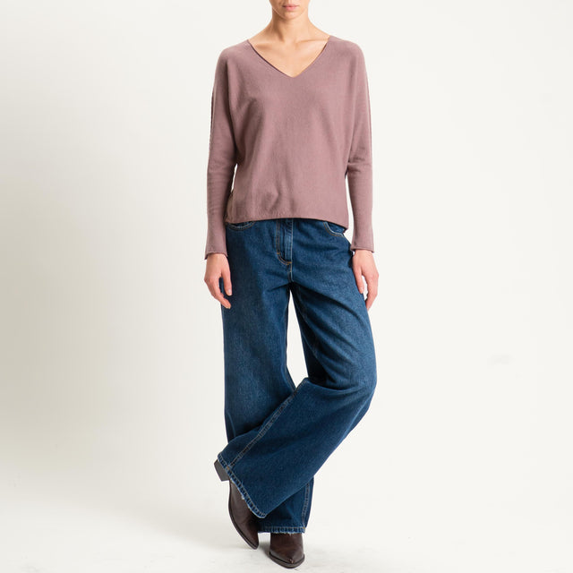 Zeroassoluto-Maglia scollo v con spacchi - mauve