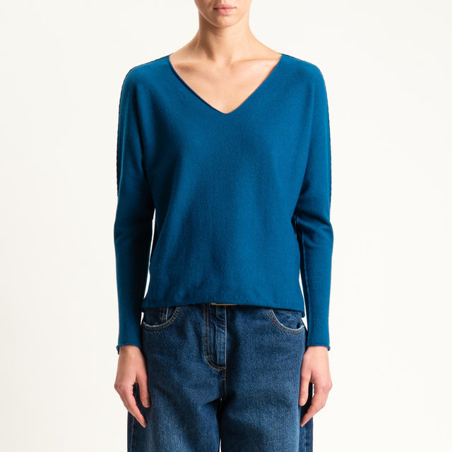 Zeroassoluto-Maglia scollo v con spacchi - ottanio