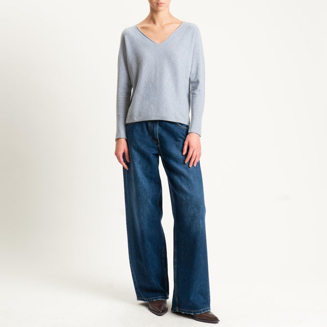 Zeroassoluto-Maglia scollo v con spacchi - perla