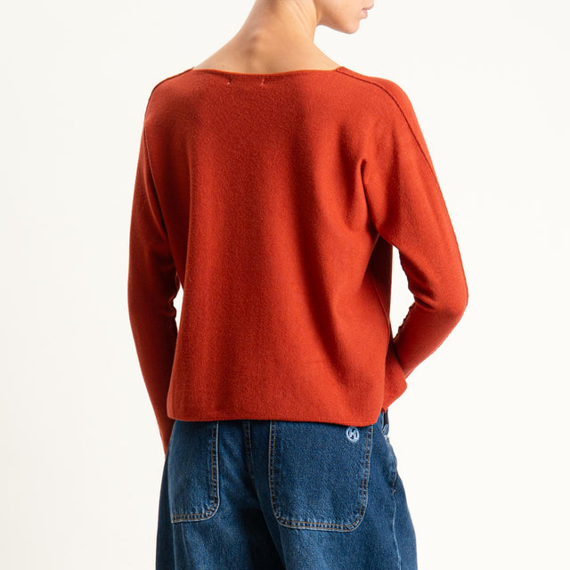 Zeroassoluto-Maglia scollo v con spacchi - ruggine