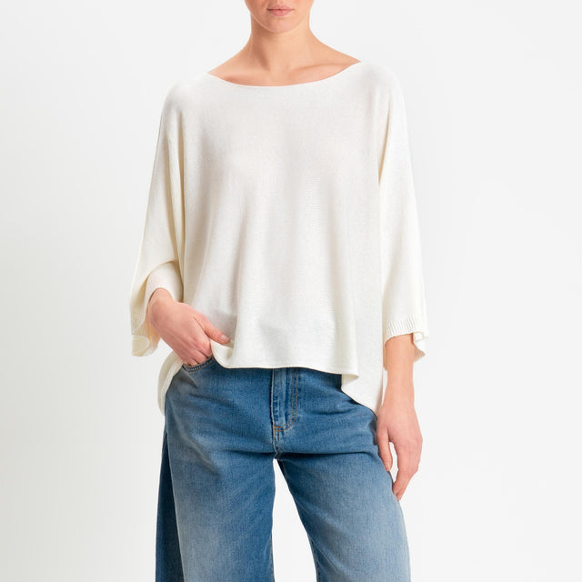 Zeroassoluto-Maglia a scatola scollo barca manica pipistrello - panna