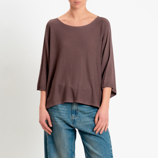 Zeroassoluto-Maglia a scatola scollo barca manica pipistrello - moka