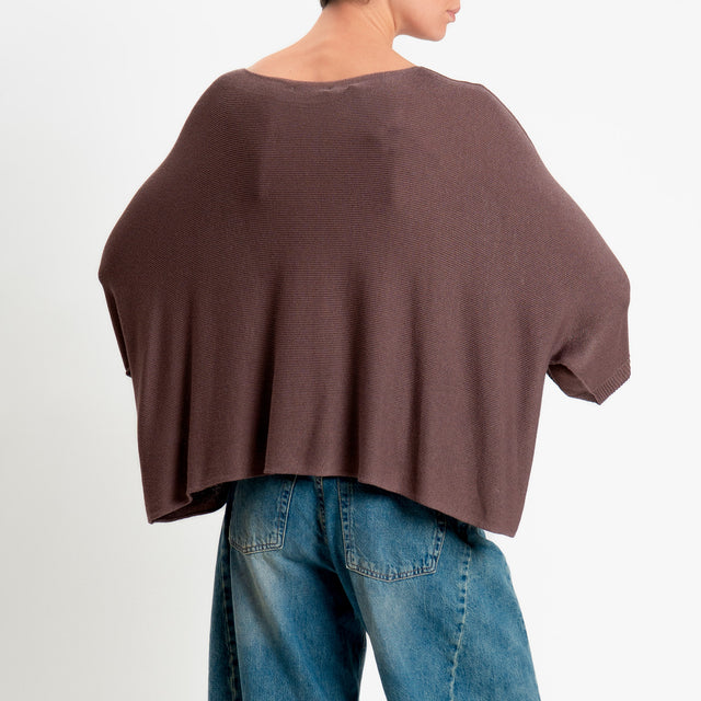 Zeroassoluto-Maglia a scatola scollo barca manica pipistrello - moka