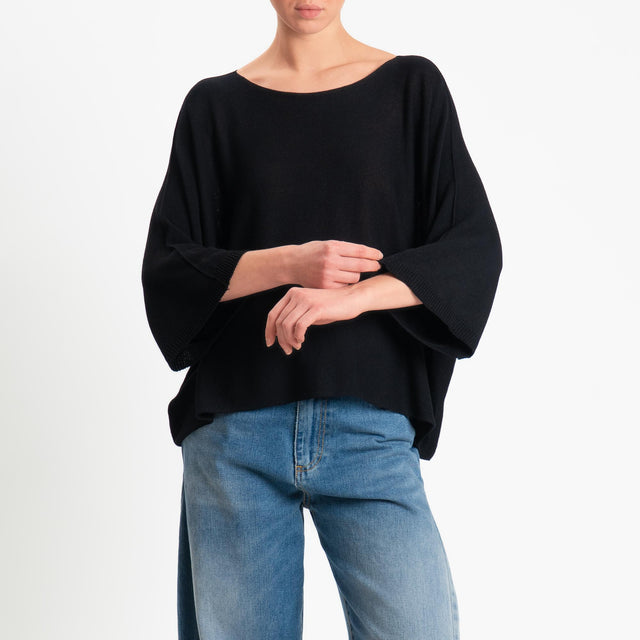 Zeroassoluto-Maglia a scatola scollo barca manica pipistrello - nero