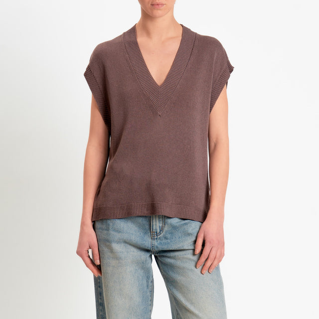 Zeroassoluto-Gilet scollo v - moka