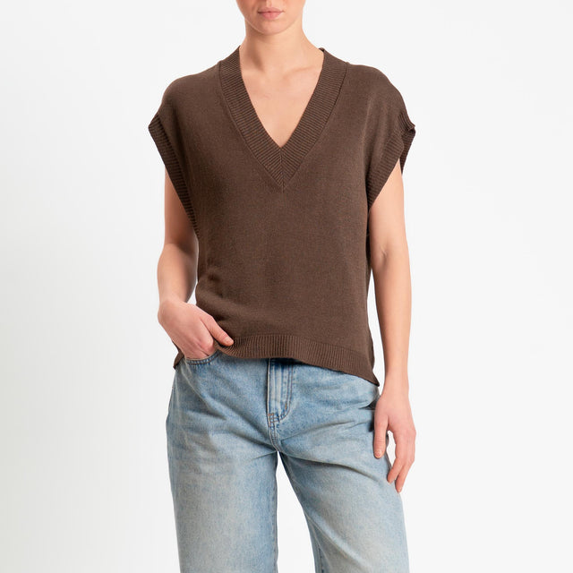 Zeroassoluto-Gilet scollo v - choco