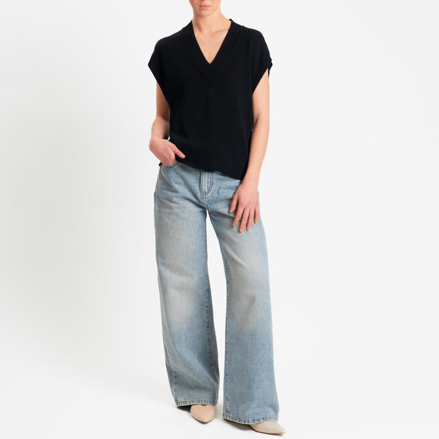 Zeroassoluto-Gilet scollo v - nero