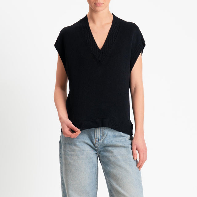 Zeroassoluto-Gilet scollo v - nero