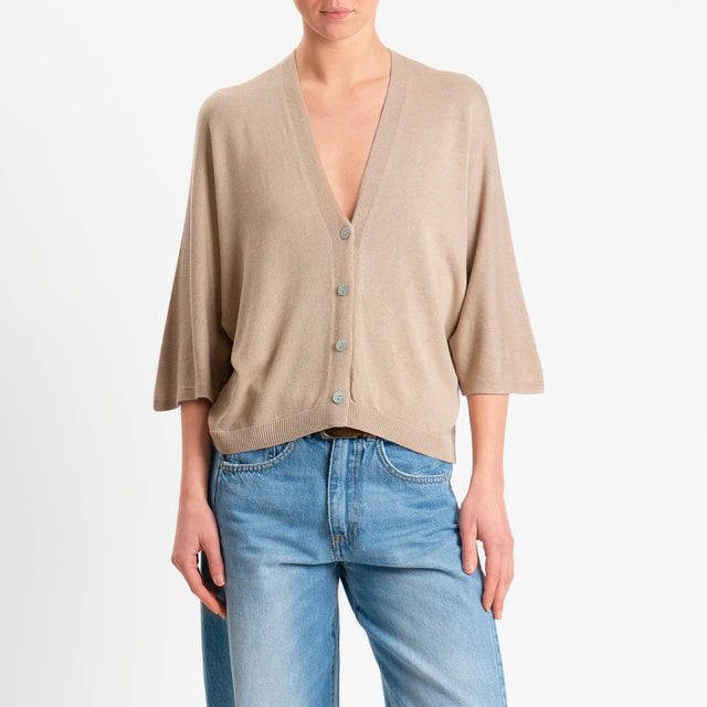Zeroassoluto-Cardigan scollo v manica 3/4 - beige