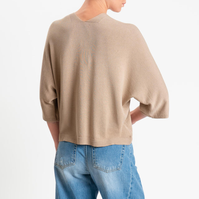 Zeroassoluto-Cardigan scollo v manica 3/4 - beige