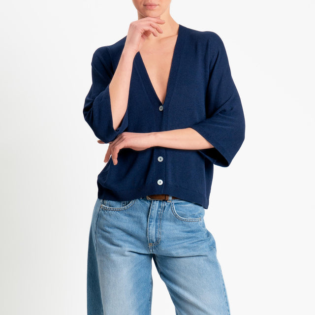Zeroassoluto-Cardigan scollo v manica 3/4 - blu