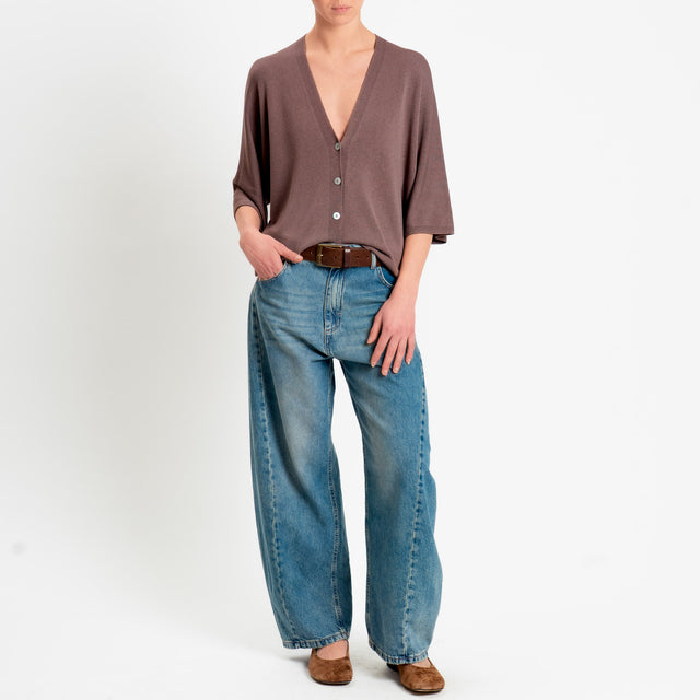 Zeroassoluto-Cardigan scollo v - moka