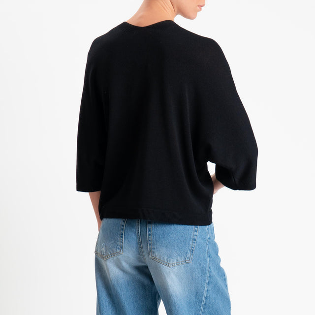 Zeroassoluto-Cardigan scollo v manica 3/4 - nero
