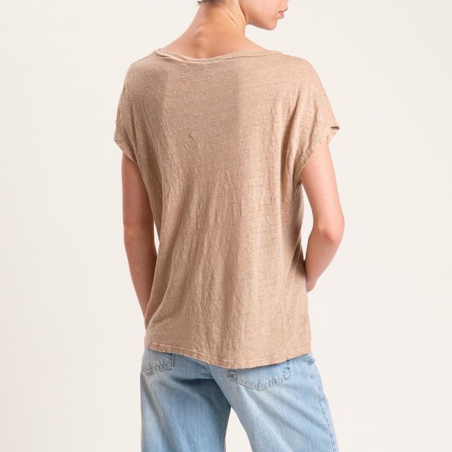 Camiseta de lino con cuello en V Zeroassoluto - Galleta