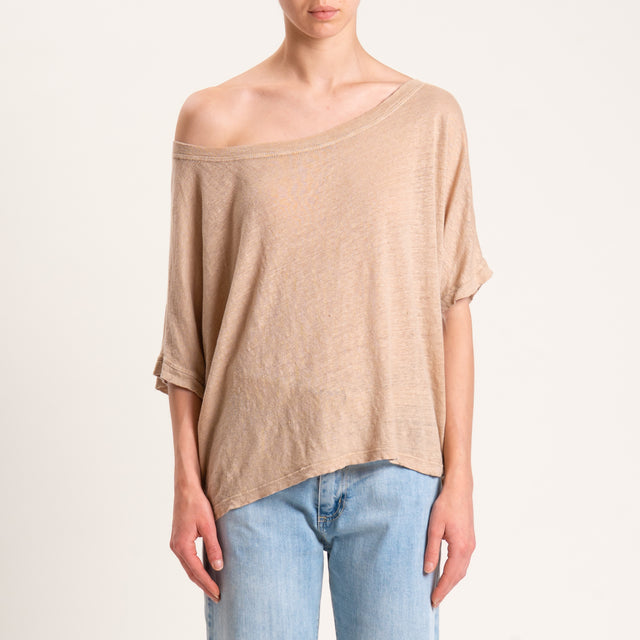 Zeroassoluto-T-shirt scatola in lino - biscotto
