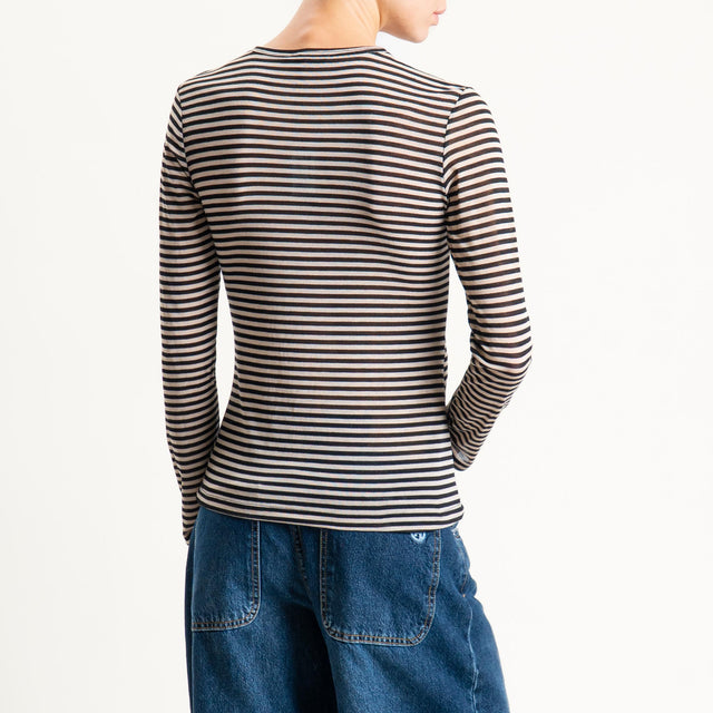 Zeroassoluto-T-shirt sottile girocollo MISTO CASH - sand/nero