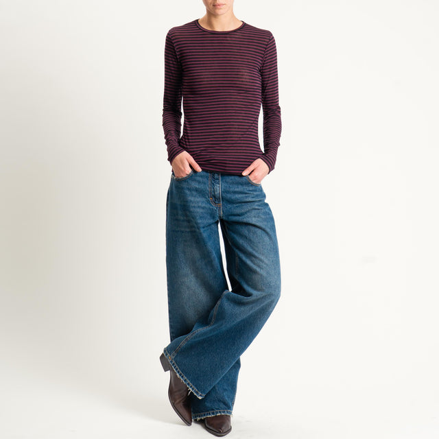 Zeroassoluto-T-shirt girocollo MISTO CASHMERE ultra light - vino/nero