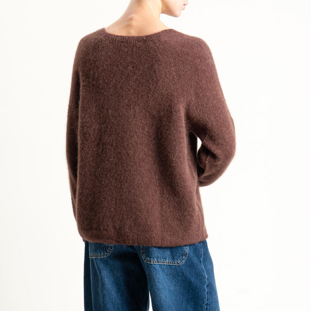 Zeroassoluto-Maglia scollo a v manica scesa BABY ALPACA SUPERFINE ELASTICIZZATA - moro