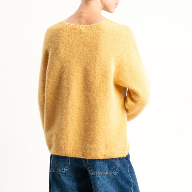 Zeroassoluto-Maglia scollo a v manica scesa BABY ALPACA SUPERFINE ELASTICIZZATA - ocra