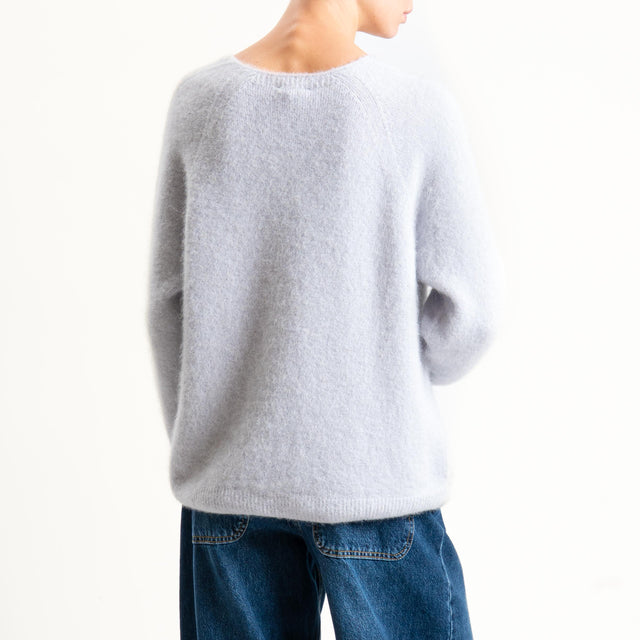 Zeroassoluto-Maglia scollo a v manica scesa BABY ALPACA SUPERFINE ELASTICIZZATA - perla