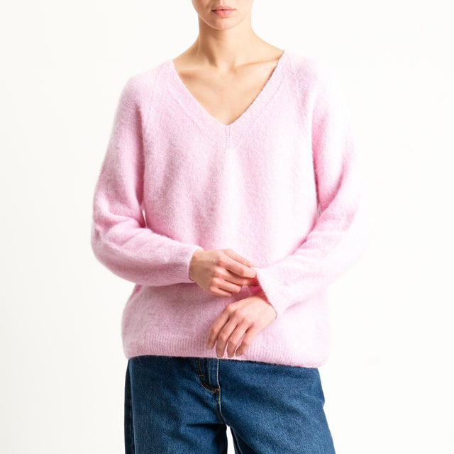 Zeroassoluto-Maglia scollo a v manica scesa BABY ALPACA SUPERFINE ELASTICIZZATA - rosa