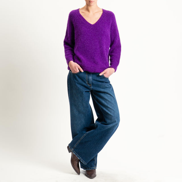 Zeroassoluto-Maglia scollo a v manica scesa BABY ALPACA SUPERFINE ELASTICIZZATA - viola