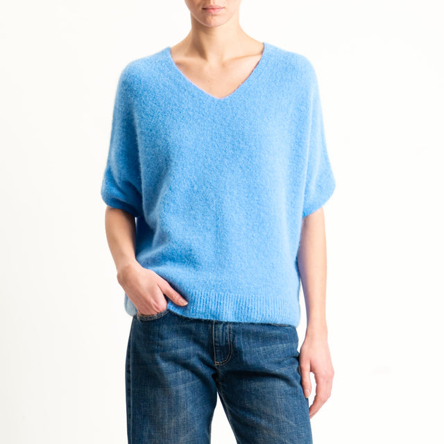 Zeroassoluto-Maglia scollo a v manica scesa BABY ALPACA SUPERFINE ELASTICIZZATA - azzurro