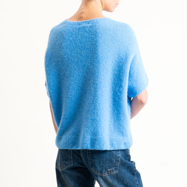 Zeroassoluto-Maglia scollo a v manica scesa BABY ALPACA SUPERFINE ELASTICIZZATA - azzurro