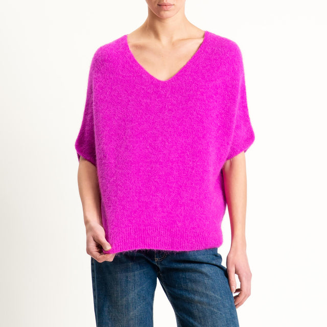 Zeroassoluto-Maglia scollo a v manica scesa BABY ALPACA SUPERFINE ELASTICIZZATA - fucsia
