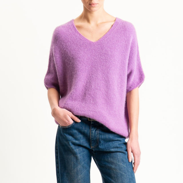Zeroassoluto-Maglia scollo a v manica scesa BABY ALPACA SUPERFINE ELASTICIZZATA - mauve