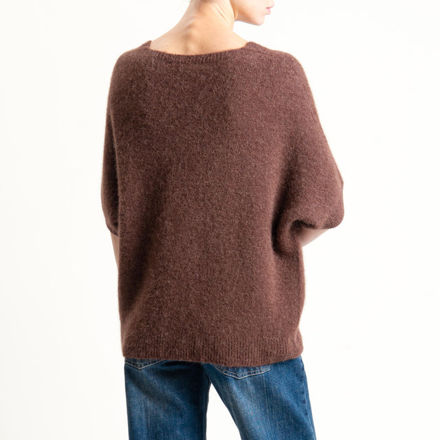 Zeroassoluto-Maglia scollo a v manica scesa BABY ALPACA SUPERFINE ELASTICIZZATA - moro