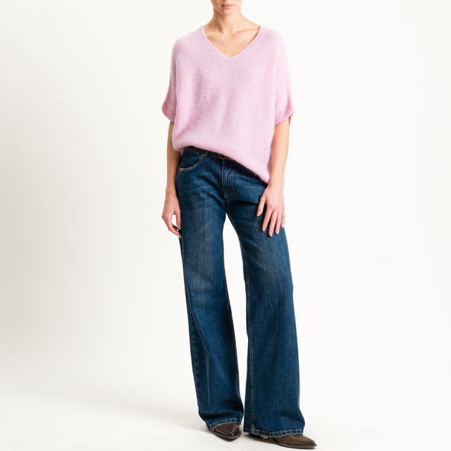 Zeroassoluto-Maglia scollo a v manica scesa BABY ALPACA SUPERFINE ELASTICIZZATA - rosa