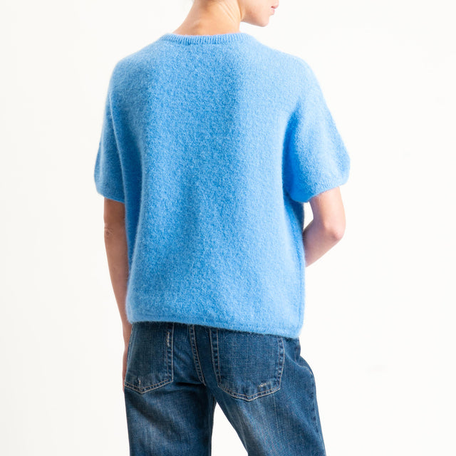 Zeroassoluto-Maglia girocollo mezza manica BABY ALPACA SUPERFINE ELASTICIZZATA - azzurro