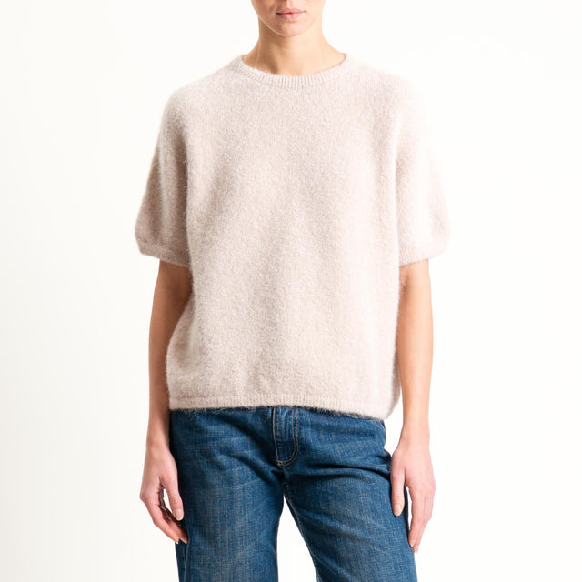 Zeroassoluto-Maglia girocollo mezza manica BABY ALPACA SUPERFINE ELASTICIZZATA - beige