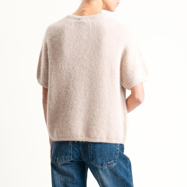 Zeroassoluto-Maglia girocollo mezza manica BABY ALPACA SUPERFINE ELASTICIZZATA - beige